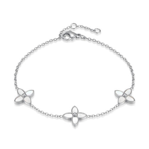 Wholesale Stainless Steel Flower Mother of Pearl Station Bracelet