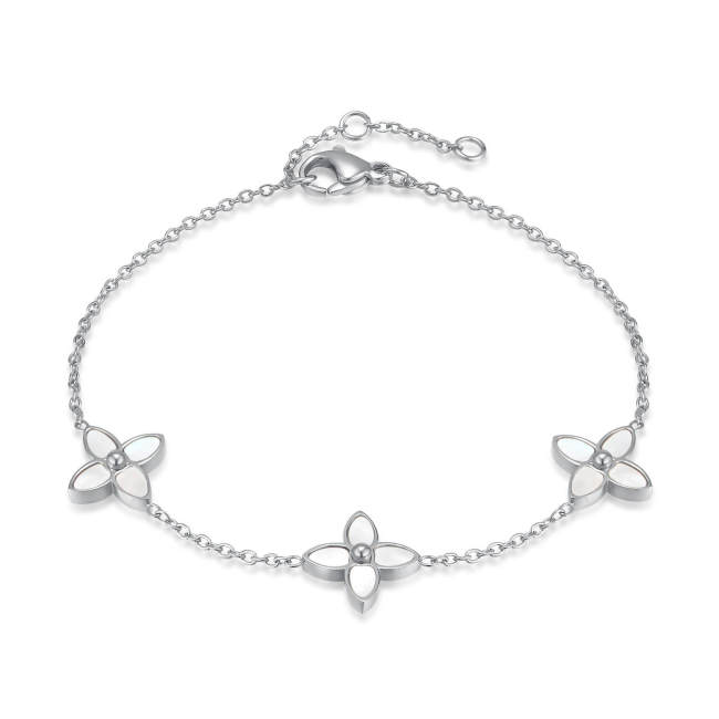 Wholesale Stainless Steel Flower Mother of Pearl Station Bracelet
