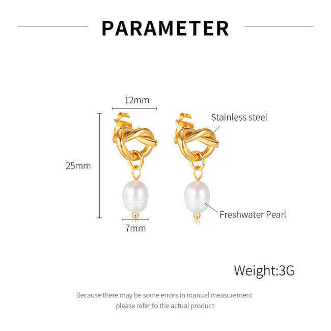 Wholesale Stainless Steel Love Knot Pearl Dangle Earrings