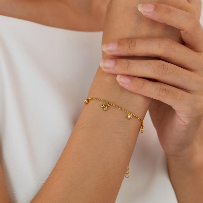 Wholesale Stainless Steel Cherry CZ Station Bracelet