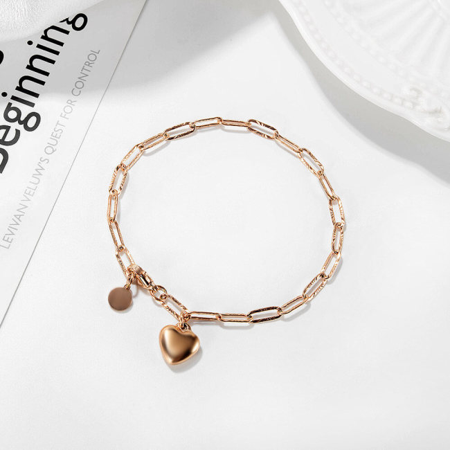 Wholesale Stainless Steel Textured Paperclip Chain Heart Bracelet