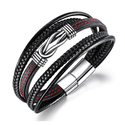 Wholesale Red-Stitched Leather Bracelet with Knot
