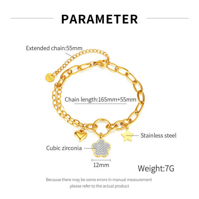 Wholesale Stainless Steel Pavé Flower Charm Bracelet