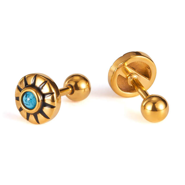 Wholesale Stainless Steel Vintage Turquoise Sunburst Earrings