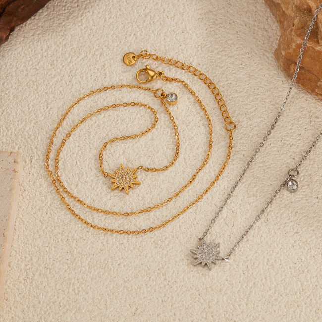 Wholesale Stainless Steel Sunflower Pavé CZ Necklace