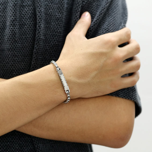 Wholesale Stainless Steel Gear-Edged ID Plate Bracelet