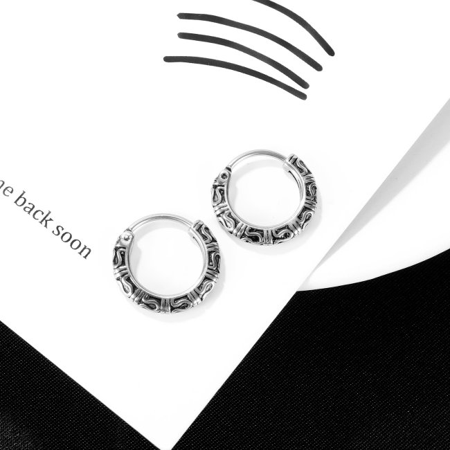 Wholesale Stainless Steel Vintage Carved Hoop Earrings