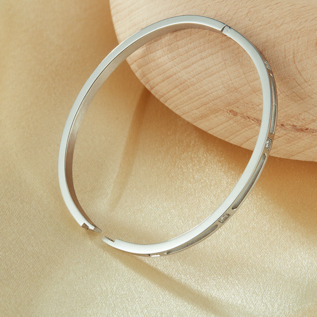 Wholesale Stainless Steel Hollowed CZ Bangle