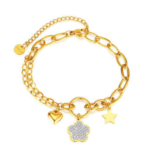 Wholesale Stainless Steel Pavé Flower Charm Bracelet