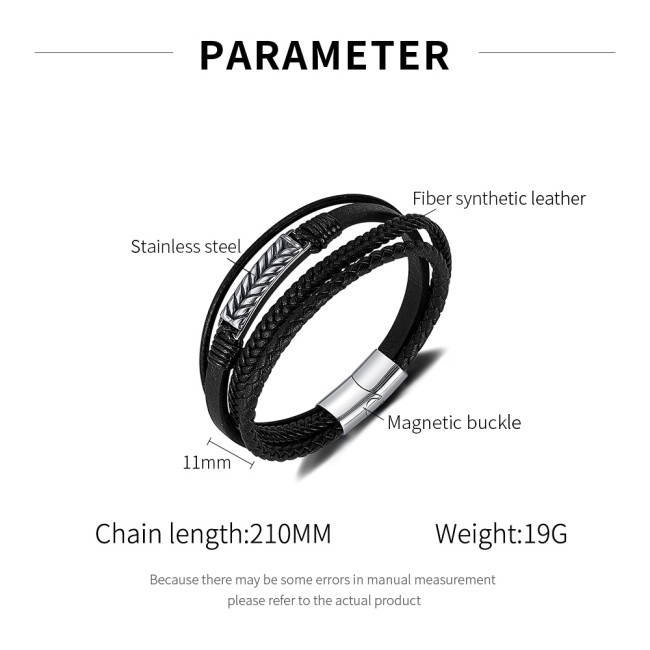 Wholesale Multi-Layer Braided Leather Bracelet with Wheat Pattern