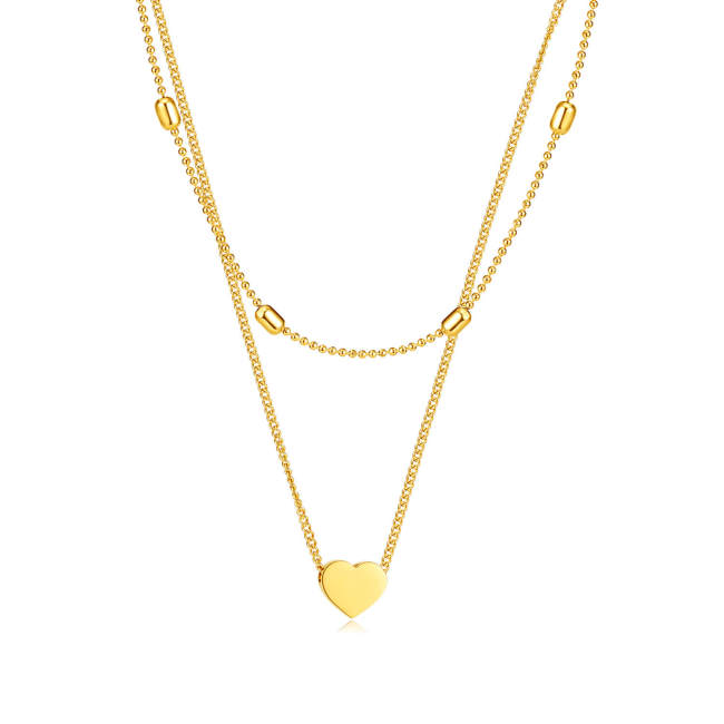 Wholesale Stainless Steel Layered Beaded Heart Necklace