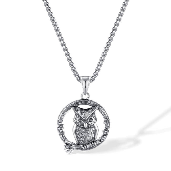 Wholesale Stainless Steel Vintage Owl on Branch Pendant