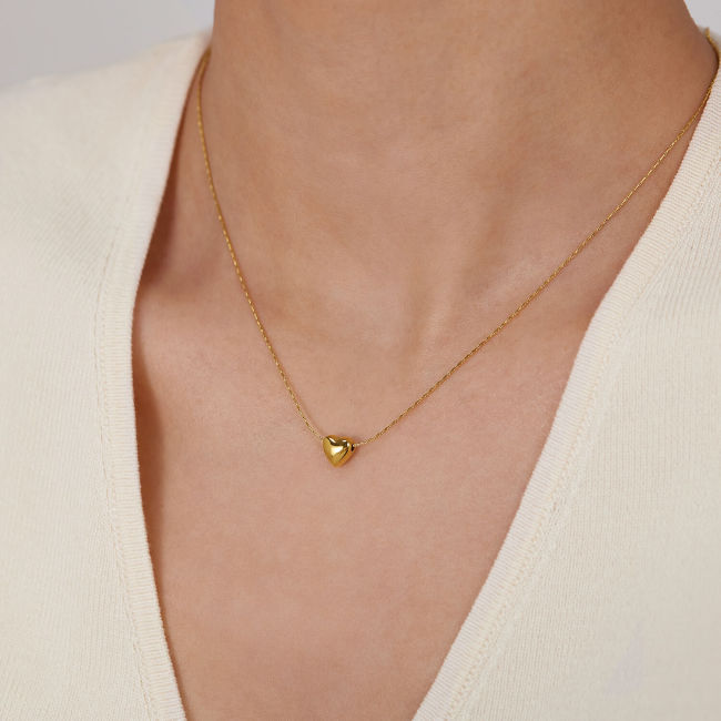 Wholesale Stainless Steel Minimalist Puffy Heart Clavicle Chain