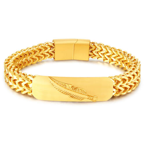 Wholesale Stainless Steel Feather ID Chain Bracelet