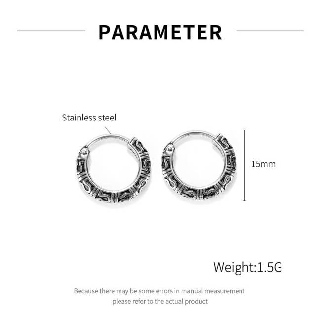 Wholesale Stainless Steel Vintage Carved Hoop Earrings