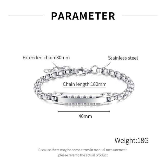 Wholesale Stainless Steel Gear-Edged ID Plate Bracelet
