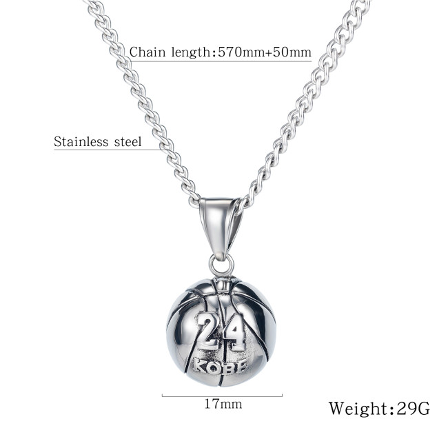 Wholesale Stainless Steel Kobe Bryant Memorial Basketball Pendant