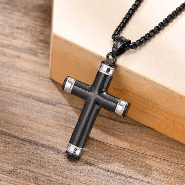 Wholesale Stainless Steel Black & Silver Two-Tone Cross Pendant