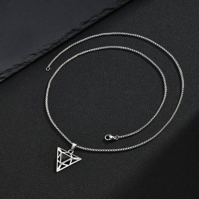 Wholesale Stainless Steel Geometric Triangle Black CZ Pendant Necklace