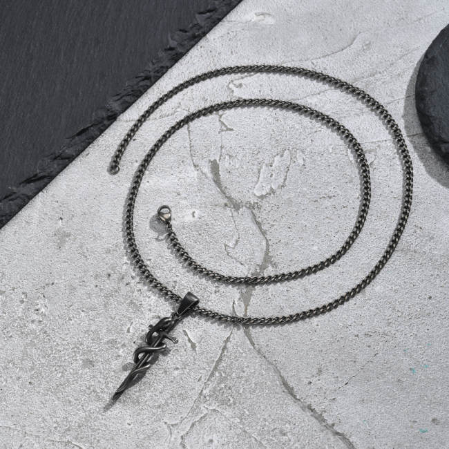 Wholesale Stainless Steel Antique Snake Sword Pendant Necklace
