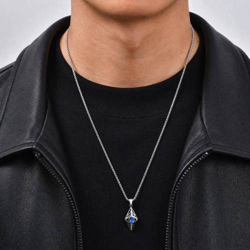Wholesale Stainless Steel Geometric Blue CZ Pendant