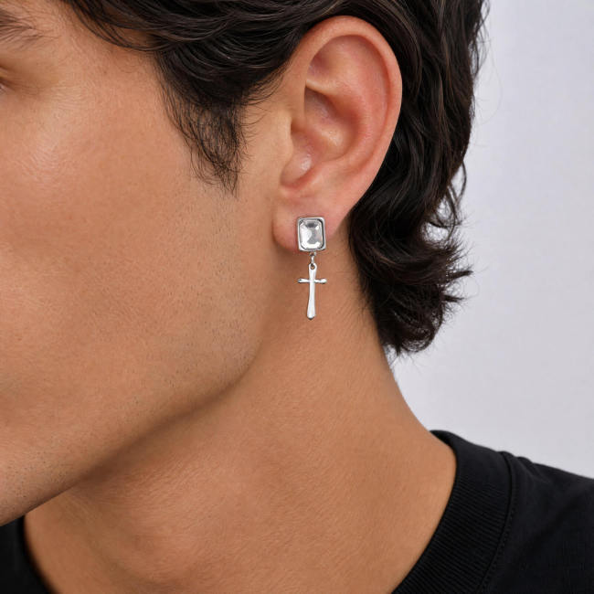 Wholesale Stainless Steel Crystal Cross Drop Earrings