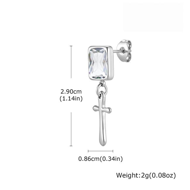 Wholesale Stainless Steel Crystal Cross Drop Earrings