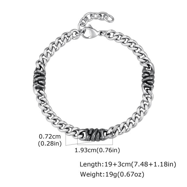 Wholesale Stainless Steel Antique Grooved Chain Bracelet