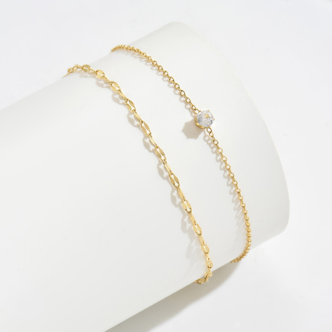Wholesale Stainless Steel Double Layered Solitaire CZ Anklet