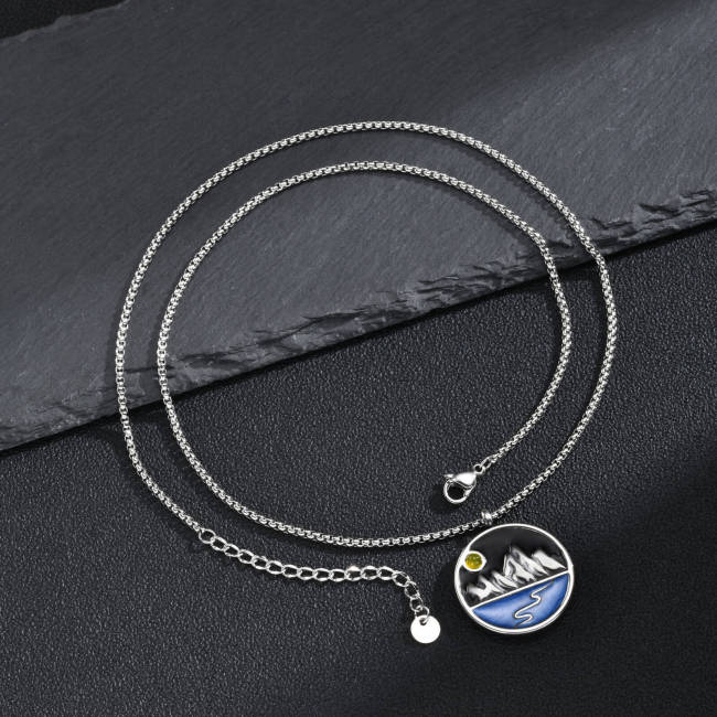 Wholesale Stainless Steel Mountain Landscape Pendant Necklace