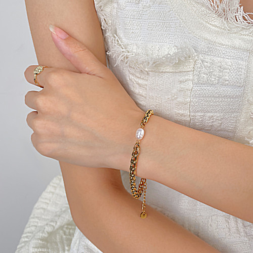 Wholesale Stainless Steel Wheat Chain Freshwater Pearl Bracelet