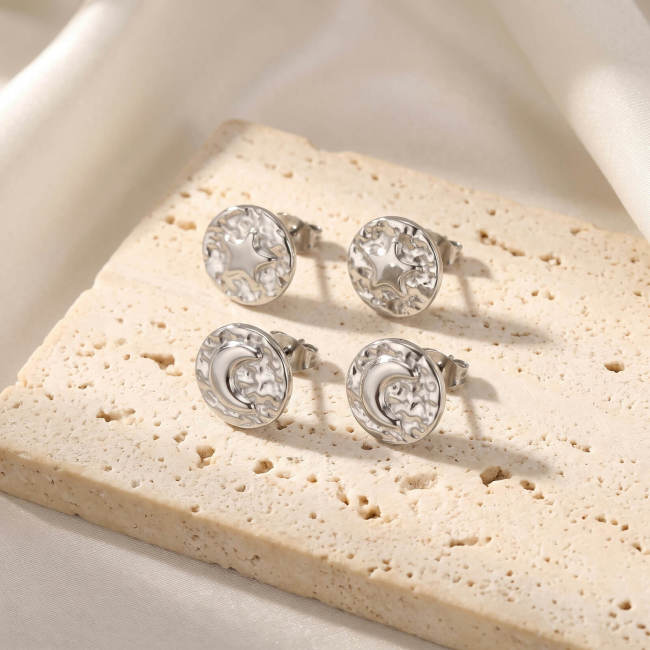 Wholesale Stainless Steel Star and Moon Stud Earrings
