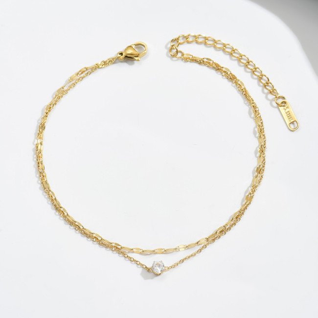 Wholesale Stainless Steel Double Layered Solitaire CZ Anklet