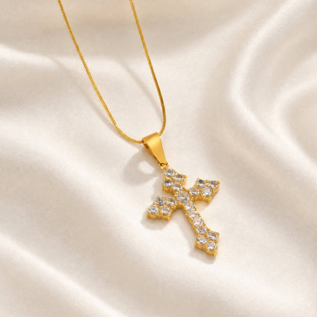 Wholesale Gold CZ Cross Pendant with Optional Chain