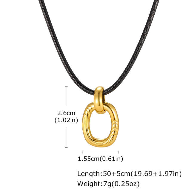 Wholesale Stainless Steel Sculpted Oval Link Leather Necklace