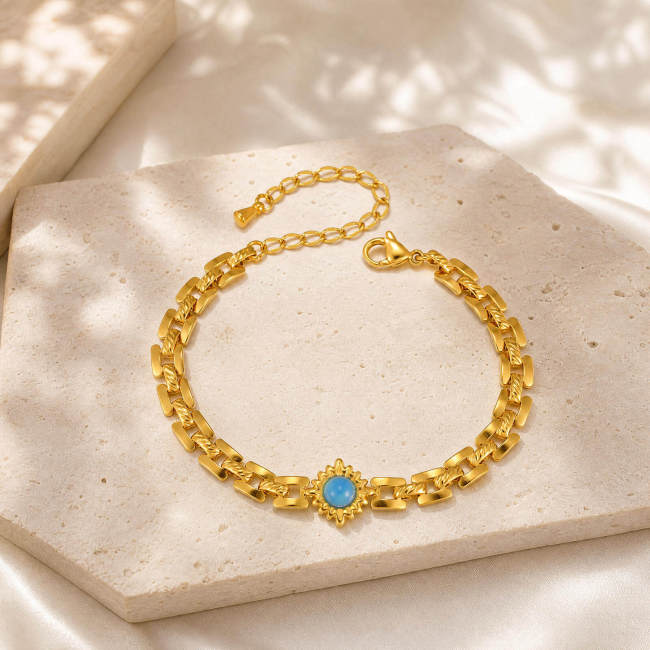 Wholesale Gold Stainless Steel Blue Stone Bracelet