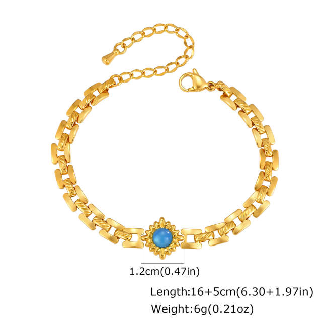 Wholesale Gold Stainless Steel Blue Stone Bracelet