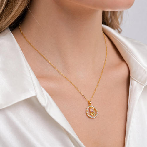 Wholesale Gold CZ Flower Pendant Necklace