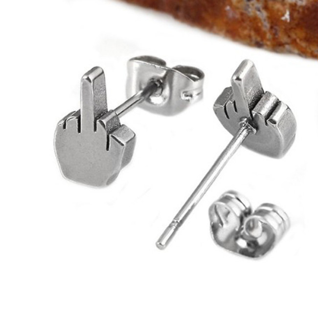 Wholesale Stainless Steel Stylish Middle Finger Earrings