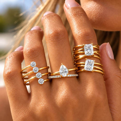 Wholesale Gold Stainless Steel CZ Multi Band Rings