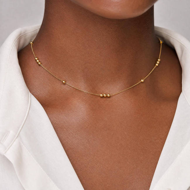 Wholesale Gold Stainless Steel Bead Station Necklace