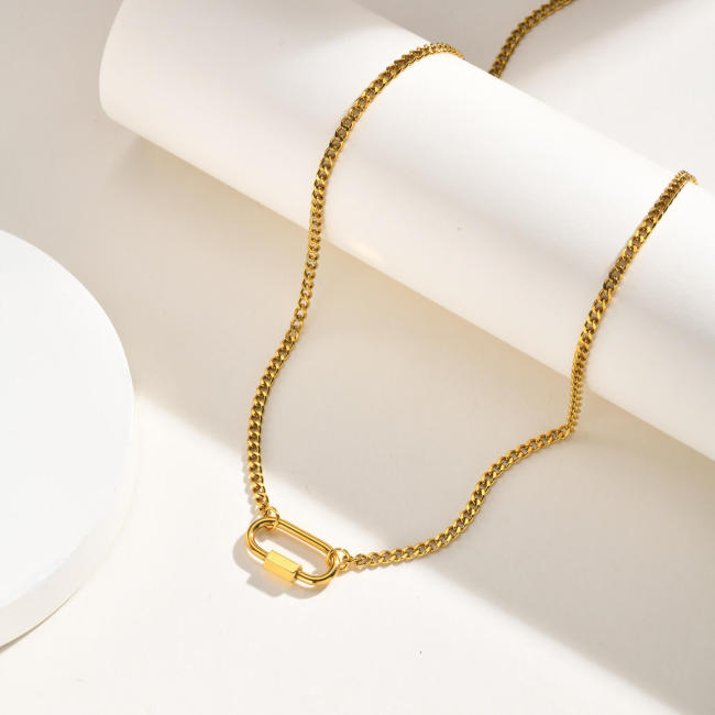 Wholesale Gold Stainless Steel Oval Screw Lock Necklace