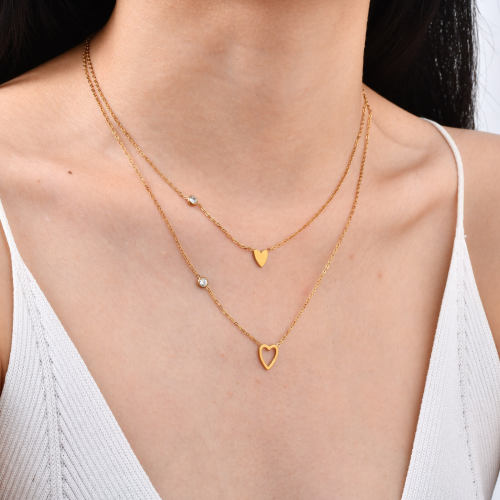 Wholesale Gold Stainless Steel CZ Heart Necklaces