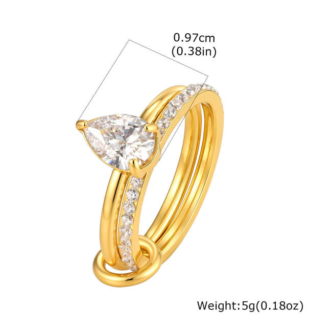 Wholesale Gold Stainless Steel CZ Multi Band Rings