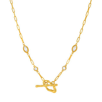 Wholesale Gold Stainless Steel CZ Toggle Chain Necklace