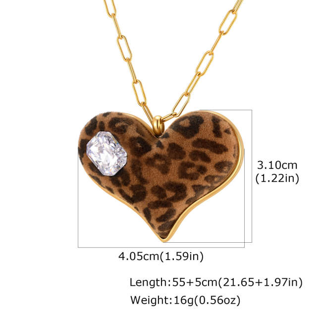 Wholesale Gold Leopard Print Heart Pendant Necklace