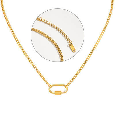 Wholesale Gold Stainless Steel Oval Screw Lock Necklace