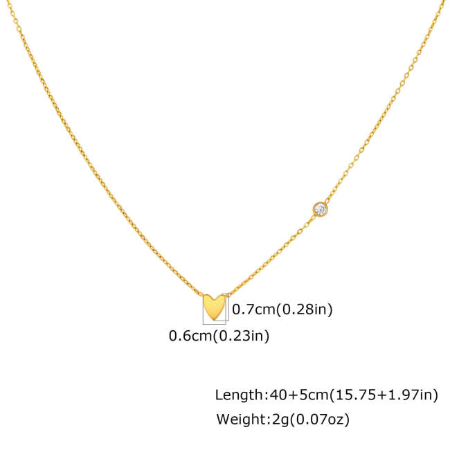 Wholesale Gold Stainless Steel CZ Heart Necklaces