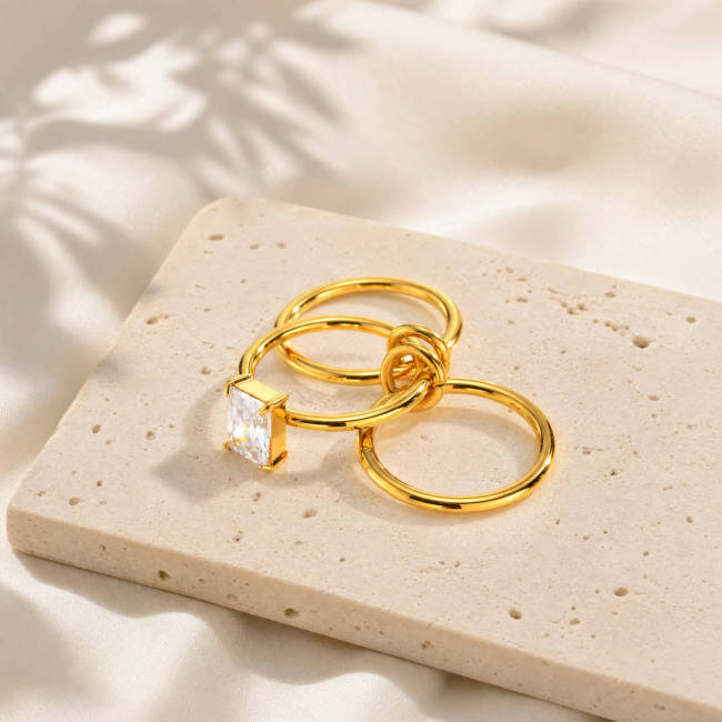 Wholesale Gold Stainless Steel CZ Multi Band Rings