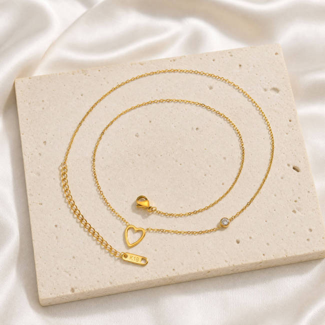 Wholesale Gold Stainless Steel CZ Heart Necklaces